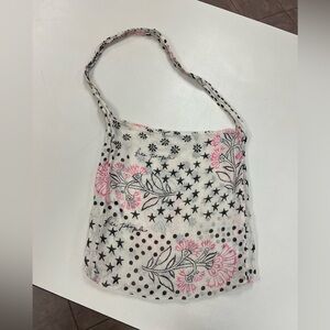 Free People Black and Pink Star Floral Linen Tote Bag
